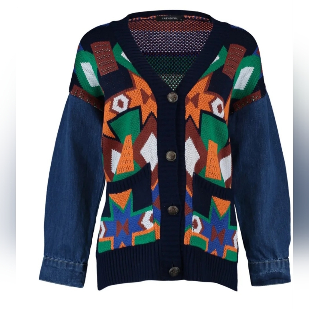 Multicolor Trendyol Sweater Grandpa, Grandma Ecletic Geometric Pattern.